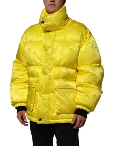 Pre-owned Dolce & Gabbana Yellow Nylon Logo Puffer Bomber Men Men's Jacket ()