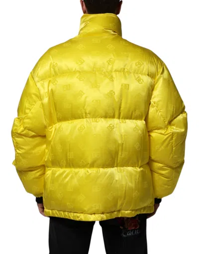 Pre-owned Dolce & Gabbana Yellow Nylon Logo Puffer Bomber Men Men's Jacket ()