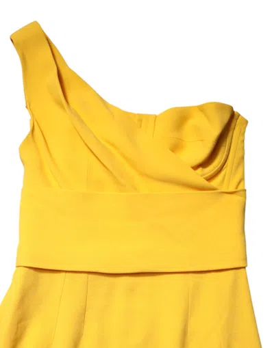 Pre-owned Dolce & Gabbana Yellow One Shoulder Side Slit Sheath Women's Dress ()