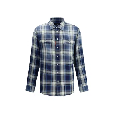 Dsquared2 Checked Pattern Shirt With Pockets And Collar In Blue