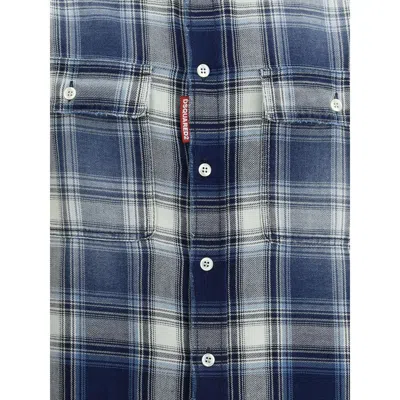 Dsquared2 Checked Pattern Shirt With Pockets And Collar In Blue