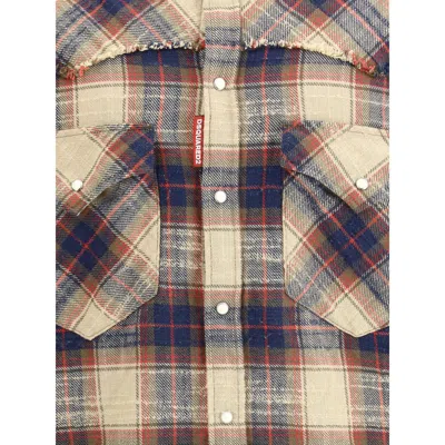 Dsquared2 Plaid Button-down Shirt With Chest Pockets In Brown