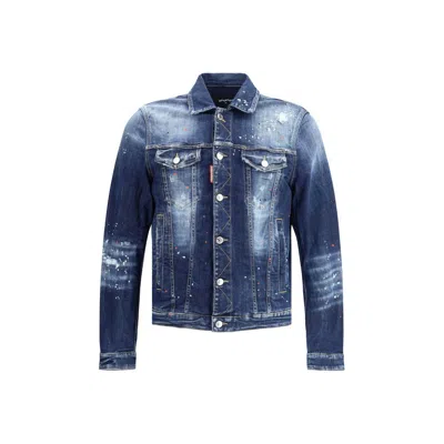 Dsquared2 Distressed Denim Jacket With Button-up Front In Blue
