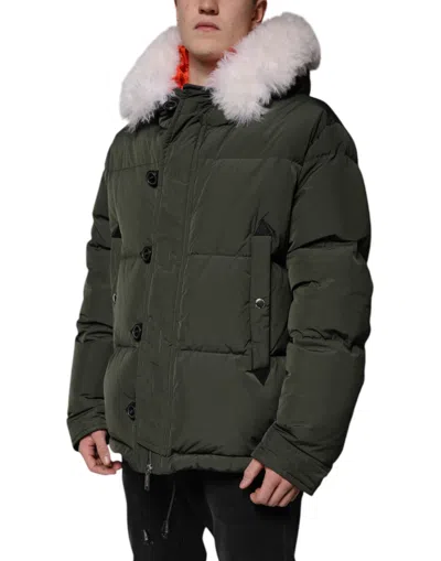 Dsquared2 Dsquared² Green Hooded Long Sleeves Fur Shearling Men's Jacket In Green