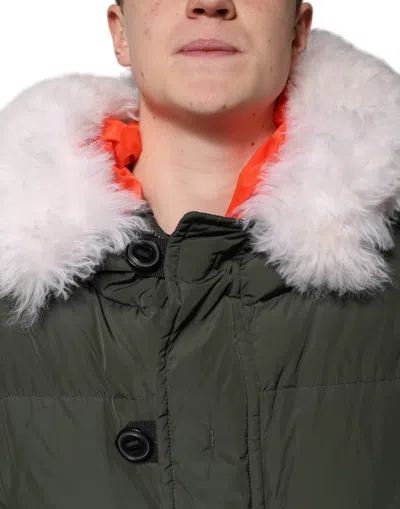 Dsquared2 Dsquared² Green Hooded Long Sleeves Fur Shearling Men's Jacket In Green