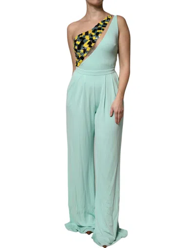 Pre-owned Elisabetta Franchi Mint Green One Shoulder Long Jumpsuit Women's Dress ()
