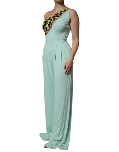 Pre-owned Elisabetta Franchi Mint Green One Shoulder Long Jumpsuit Women's Dress ()