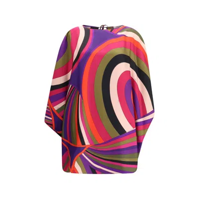 Pucci Short Caftan In Silk With Marmo Print In Multi