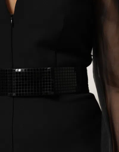 Pre-owned Emporio Armani Black Sheer Sleeve Belted V-neck Mini Women's Dress ()