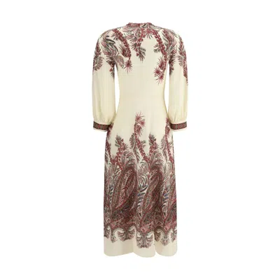 Etro Sable Midi Dress With Floral Paisley Print In Nude