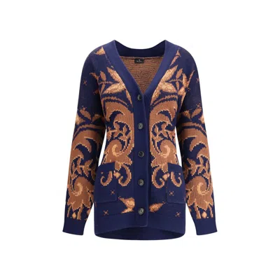 Etro Women Wool Jacquard Cardigan In Blue