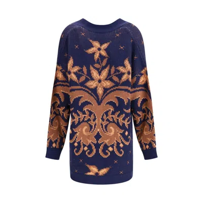 Etro Women Wool Jacquard Cardigan In Blue