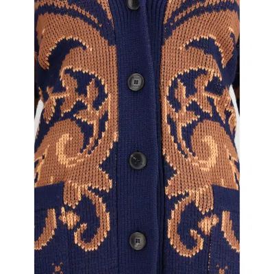 Etro Women Wool Jacquard Cardigan In Blue