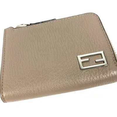 Pre-owned Fendi Beige Leather Coin Purse/coin Case () In Sand
