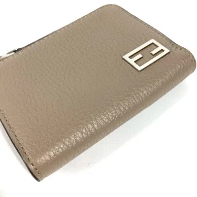 Pre-owned Fendi Beige Leather Coin Purse/coin Case () In Sand