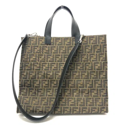 Pre-owned Fendi Brown Canvas Leather Shoulder Bag Tote Bag ()