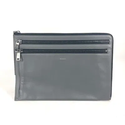 Pre-owned Fendi Gray Leather Clutch Bag Pouch ()