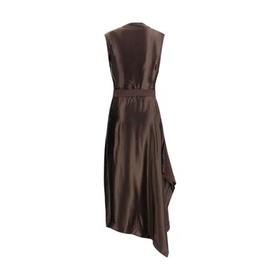 Ferragamo Women Asymmetric Dress Crafted From Stretch Viscose Cady In Brown