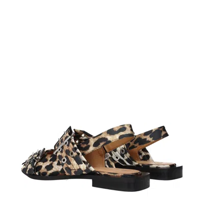 Ganni Buckle Brown Polyester Blend Ballet Flats In Animal Print