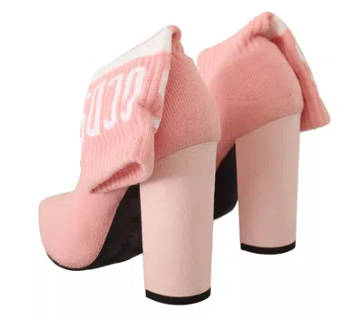 Pre-owned Gcds Pink Suede Logo Socks Block Heel Ankle Boots Women's Shoes ()