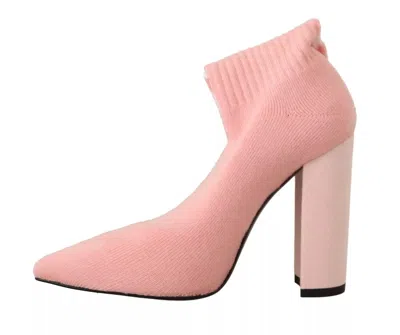 Pre-owned Gcds Pink Suede Logo Socks Block Heel Ankle Boots Women's Shoes ()