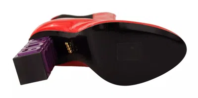 Pre-owned Gcds Red Leather Black Fabric Logo Heel Ankle Boots Women's Shoes () In Multi