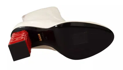 Pre-owned Gcds White Leather Fabric Red Logo Heel Ankle Boots Women's Shoes () In Multi