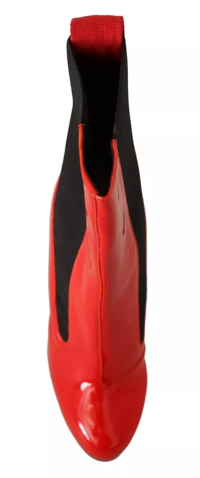 Pre-owned Gcds Red Leather Black Fabric Logo Heel Ankle Boots Women's Shoes () In Multi