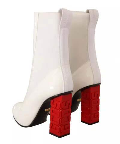 Pre-owned Gcds White Leather Fabric Red Logo Heel Ankle Boots Women's Shoes () In Multi