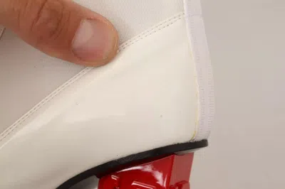 Pre-owned Gcds White Leather Fabric Red Logo Heel Ankle Boots Women's Shoes () In Multi