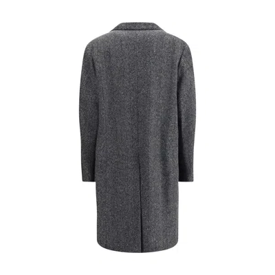 Givenchy Men Wool Blend Coat With Herringbone Motif In Multi