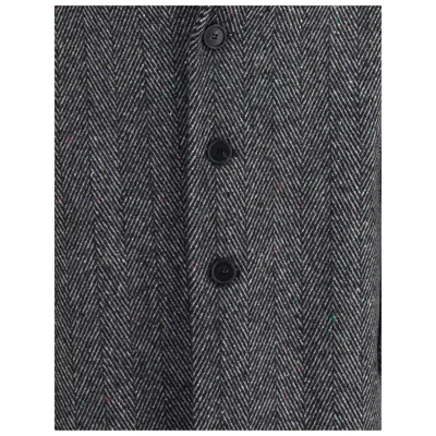 Givenchy Men Wool Blend Coat With Herringbone Motif In Multi