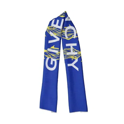 Givenchy Logo Wool Scarf Men In Blue