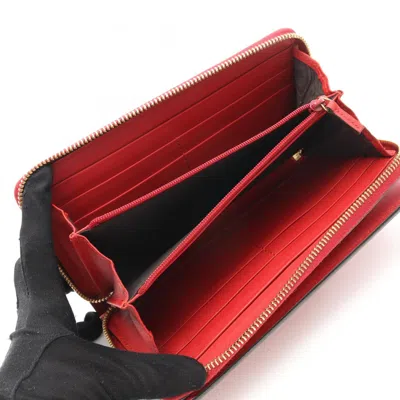 Pre-owned Gucci Bamboo Red Color Leather Long Wallet (bi-fold) ()