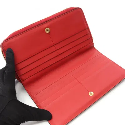 Pre-owned Gucci Bamboo Red Color Leather Long Wallet (bi-fold) ()