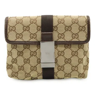 Pre-owned Gucci Beige Dark Brown Canvas Leather Pouch Sling Bag () In Multi