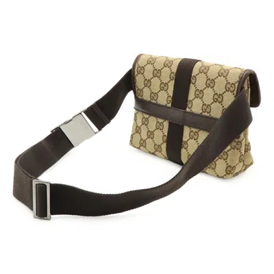 Pre-owned Gucci Beige Dark Brown Canvas Leather Pouch Sling Bag () In Multi