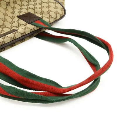 Pre-owned Gucci Beige Green Red Color Canvas Leather Boston Bag Shoulder Bag ()