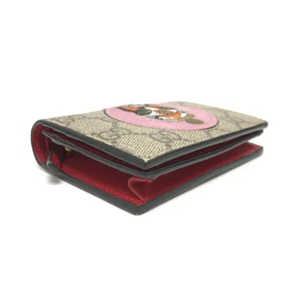 Pre-owned Gucci Beige Red Color Gg Supreme Canvas Wallet (bi-fold) () In Multi