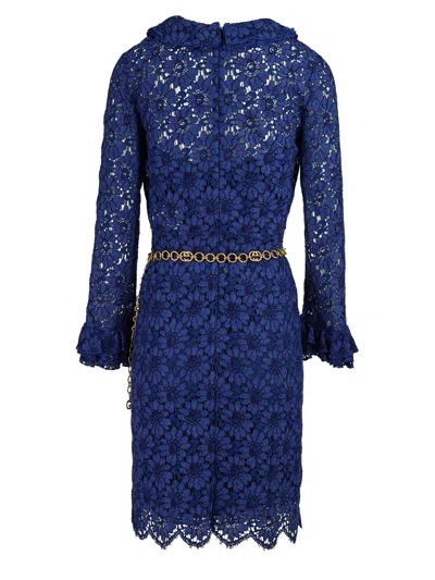 Gucci Blu Viscose And Cotton Mid Long Dress In Multi