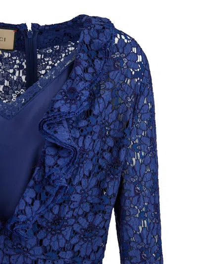 Gucci Blu Viscose And Cotton Mid Long Dress In Multi