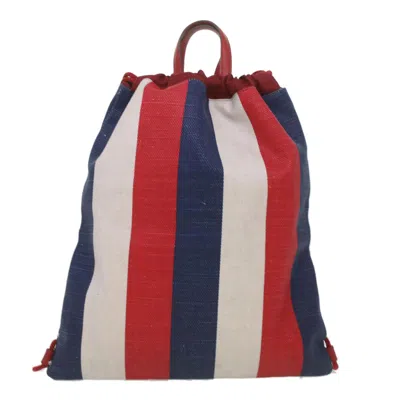 Pre-owned Gucci Logo Drawstring Backpack Striped Canvas Multicolour Canvas Backpack Bag ()