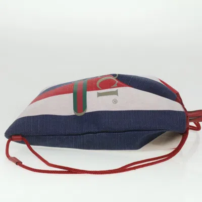 Pre-owned Gucci Logo Drawstring Backpack Striped Canvas Multicolour Canvas Backpack Bag ()