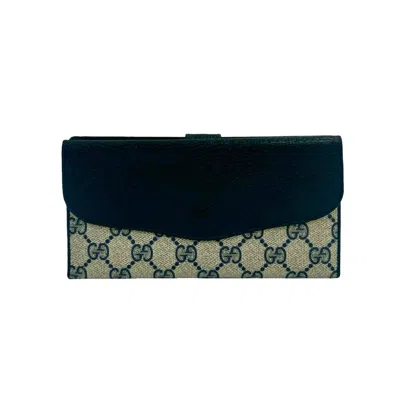Pre-owned Gucci Navy Leather Pvc Long Wallet (bi-fold) () In Blue