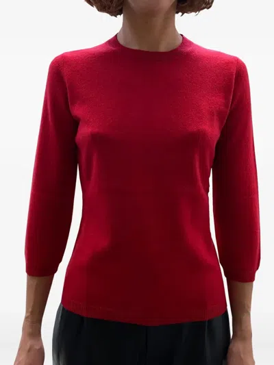 La Rose Three-quarter Sleeve Sweater In Red
