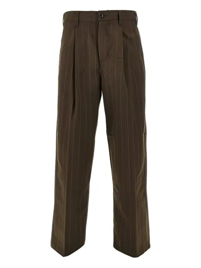 Obey Dean Pinstripe Pleated Trousers In Brown