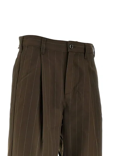 Obey Dean Pinstripe Pleated Trousers In Brown