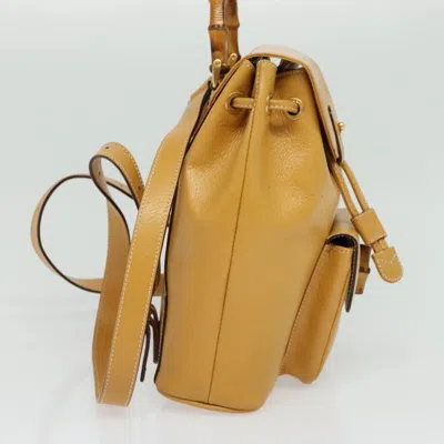 Pre-owned Gucci Vintage Bamboo Backpack Leather Beige Leather Backpack Bag () In Sand