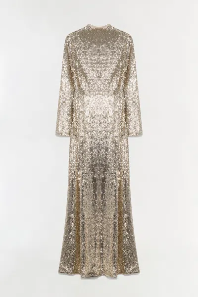 Simkhai Beatrice Sequined Long-sleeve Gown In Silver