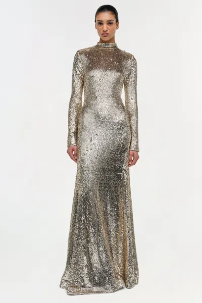 Simkhai Beatrice Sequined Long-sleeve Gown In Silver